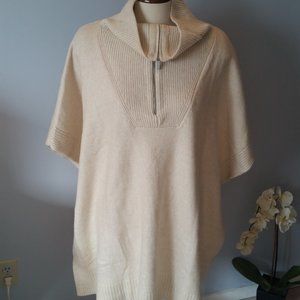 H&M cream zippered poly wool blend poncho NWT